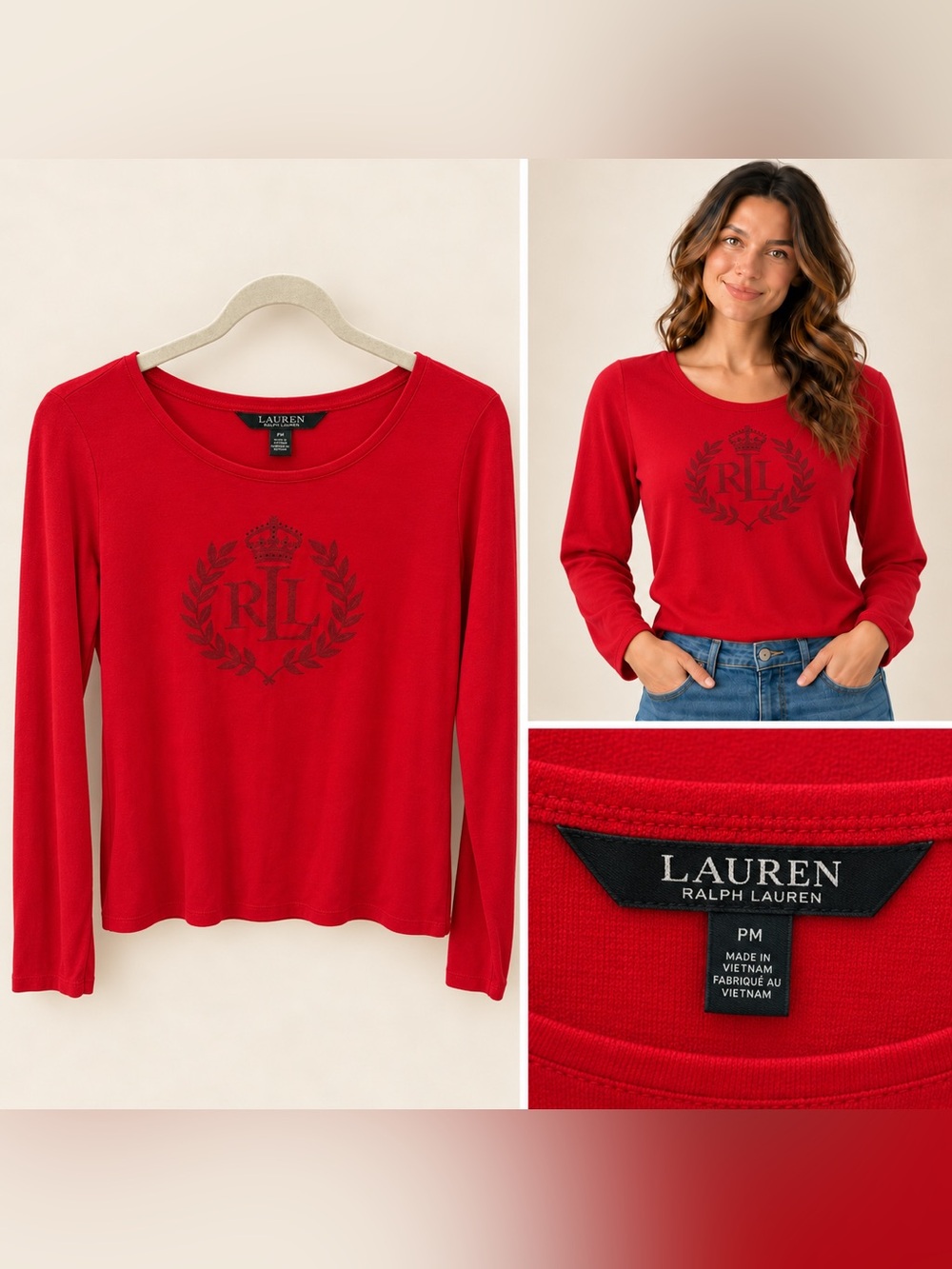 Lauren Ralph Lauren Scarlet Long-Sleeve Crest Tee